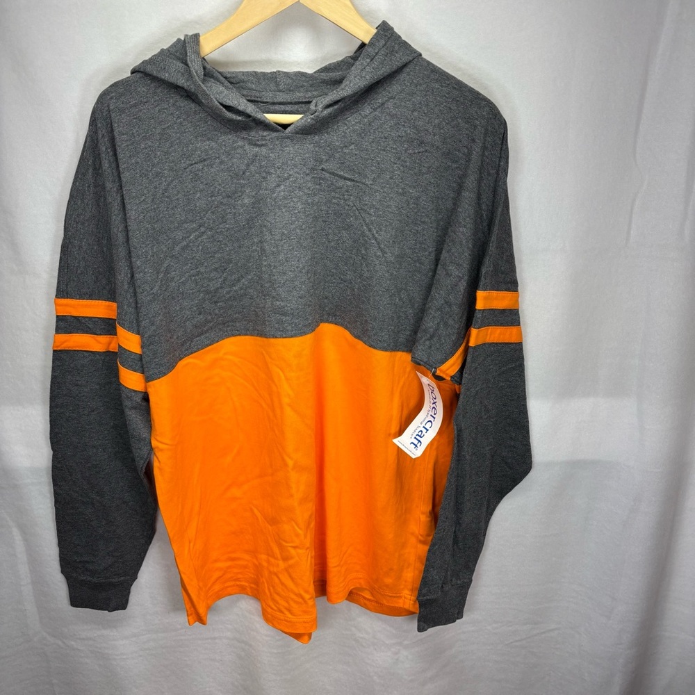 Nice Boxercraft Hooded Shirt‎ Medium Long Sleeve Gray with Orange Cotton NWT